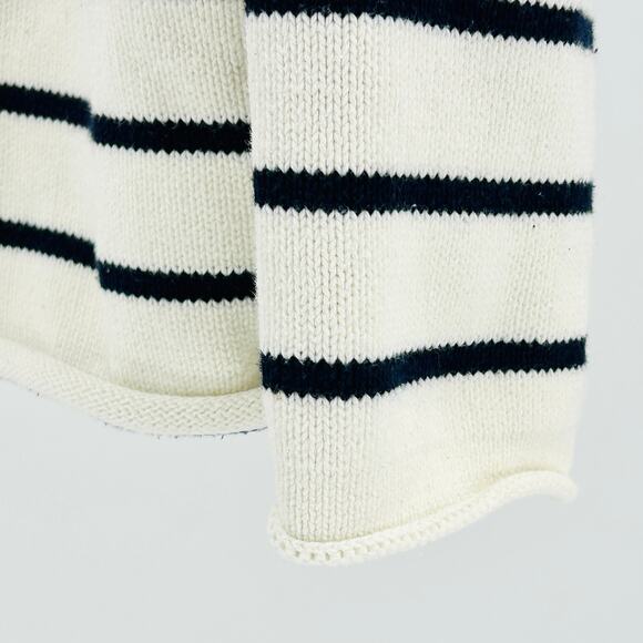Vintage 90s Preppy White Black Stripe Cotton Quarter Zip Sweater - Picture 4 of 7